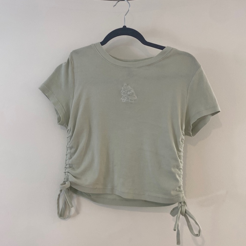 Green forever 21 sinched top with mushroom design size womens medium.